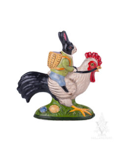 Rabbit Riding Black and White Rooster
