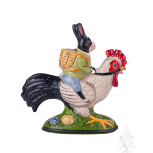 Rabbit Riding Black and White Rooster
