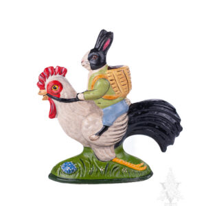 Rabbit Riding Black and White Rooster