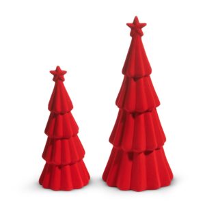 Red Tiered Flocked Trees (Set of 2)
