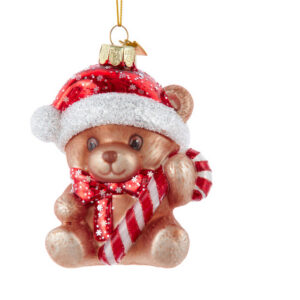 Teddy Bear With Santa Hat Ornament