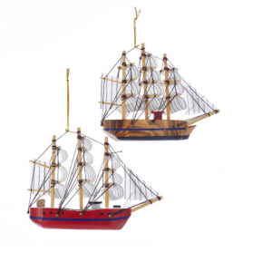 Wooden Schooner Boat Ornament Asst