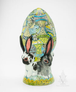 Pysanky Egg with Four Spring Bunnies