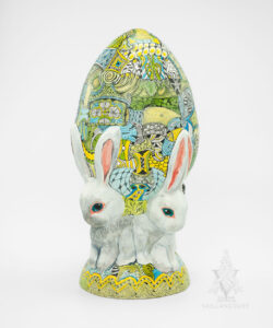 Pysanky Egg with Four Spring Bunnies