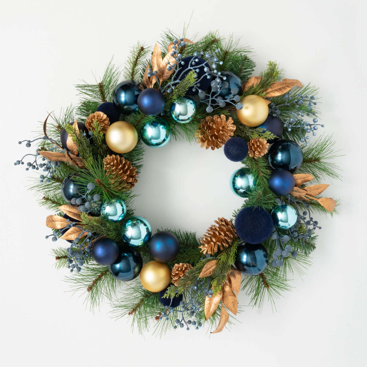 Pine Wreath with Blue Ornaments