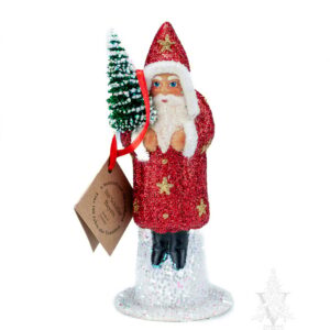 Red Glitter Santa with Gold Stars