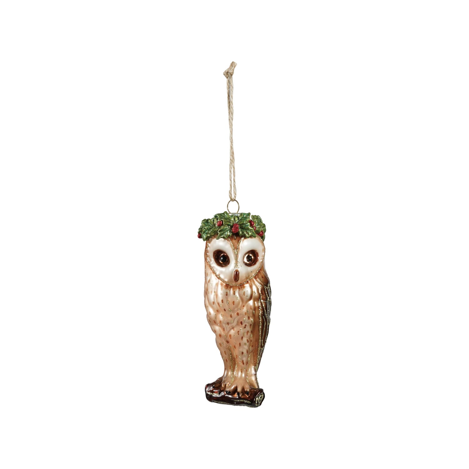 Glass Owl with Holly Crown