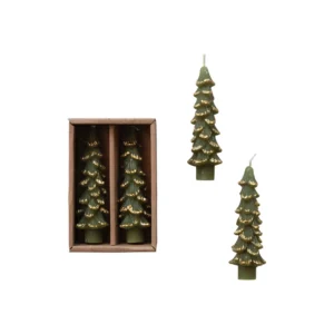 Tree Shape Tapers Green (Set of 2)