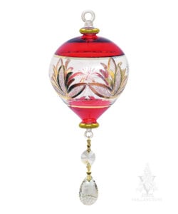Red with Gold Etch & Crystal Ornament