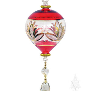 Red with Gold Etch & Crystal Ornament